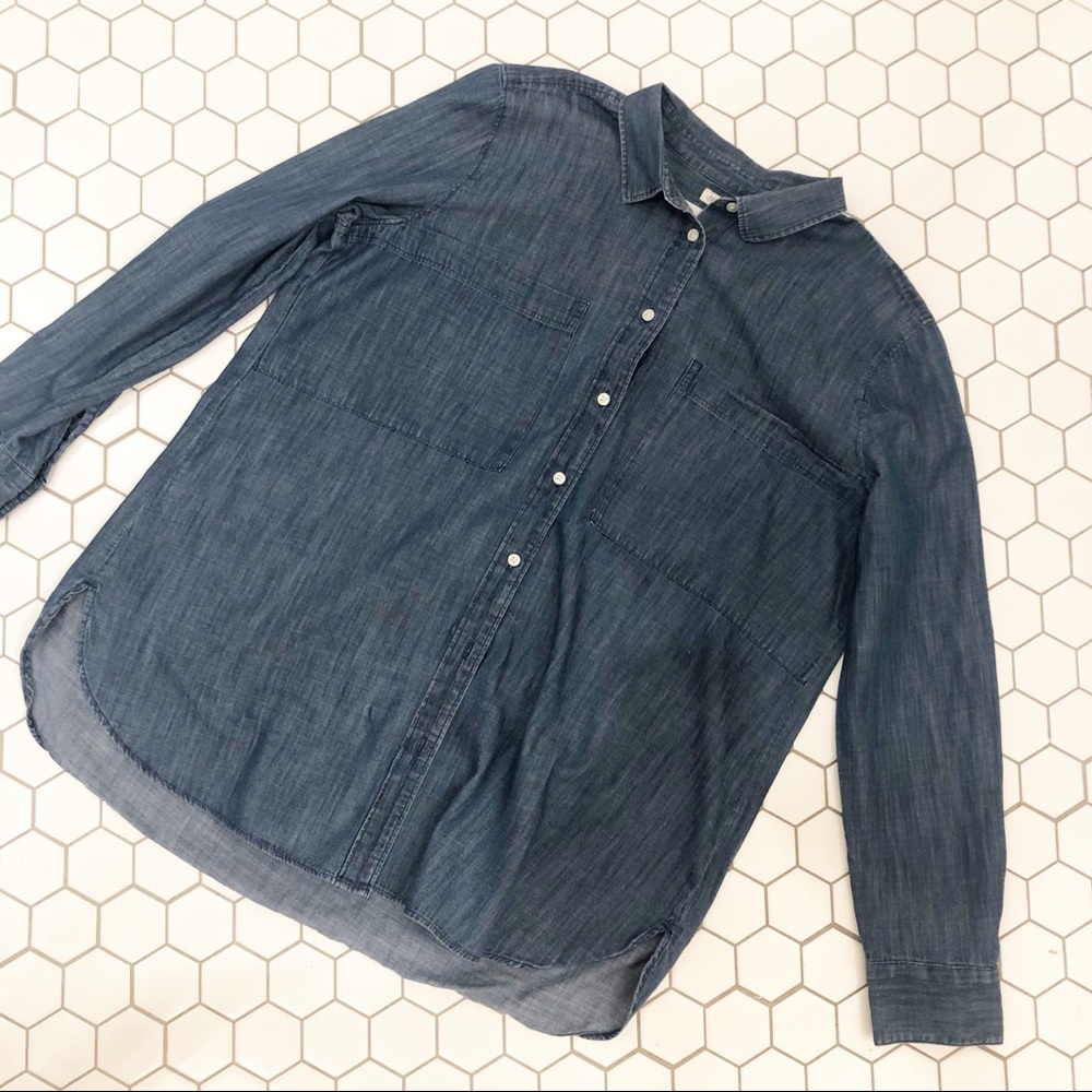 Blue Denim Button Up Blouse Softened